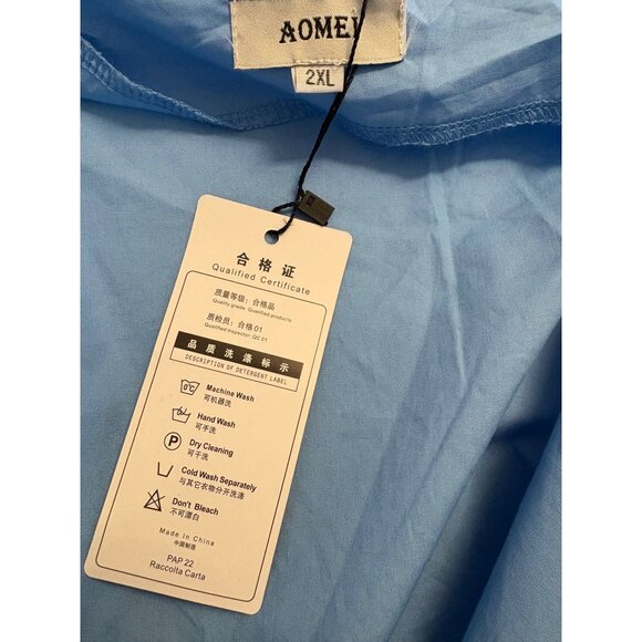 NWT Aomei Blue Wrap Blouse Puff Sleeves & Waist Tie 2XL - Picture 5 of 6